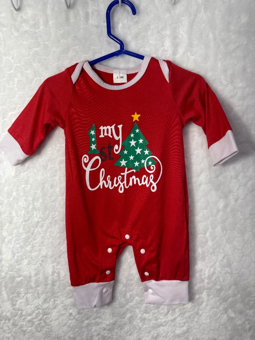 My First Christmas One Piece Footless Baby Size 1-3 Months Red Long Sleeve